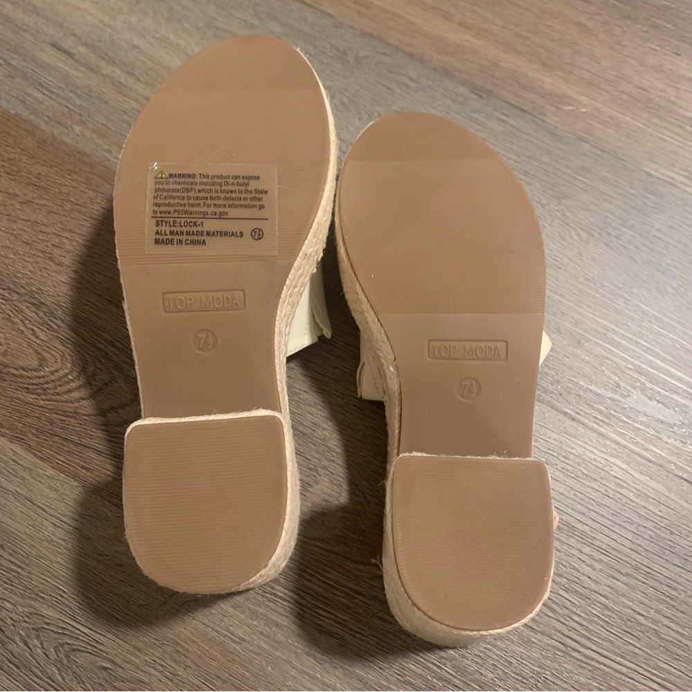 TOP Moda Cream and Raffia Leatherette platform Slides - Picture 6 of 6